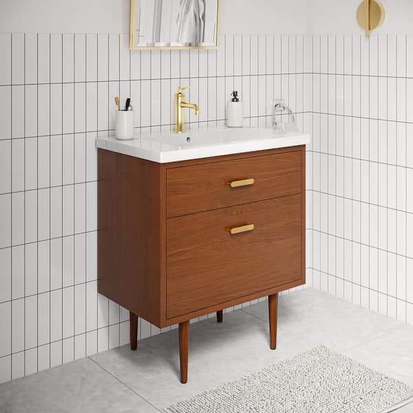Brandy 30.5 in. W x 18 in. D x 34.7 in . H Bath Vanity in Honey Walnut with White Ceramic Top