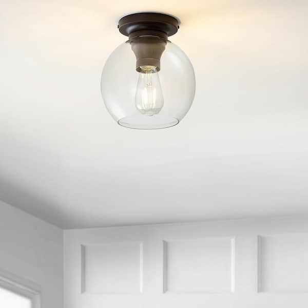 Atlas 7.75 in. Oil Rubbed Bronze Metal/Glass LED Flush Mount