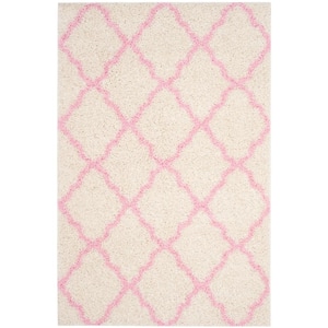 Dallas Shag Ivory/Light Pink Doormat 3 ft. x 5 ft. Geometric Area Rug
