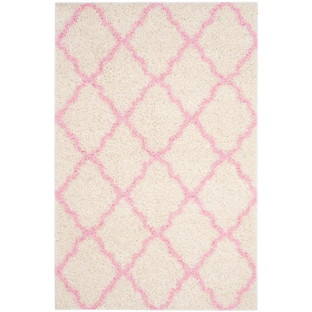 SAFAVIEH Dallas Shag Ivory/Light Pink 4 ft. x 6 ft. Geometric Area Rug ...