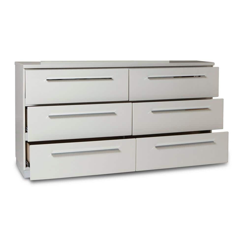 Sapphire 63" White Wood 6-Drawer Dresser