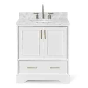 Stafford 31 in. W x 22 in. D x 35.25 in. H Single Sink Freestanding Bath Vanity in White with Carrara White Marble Top