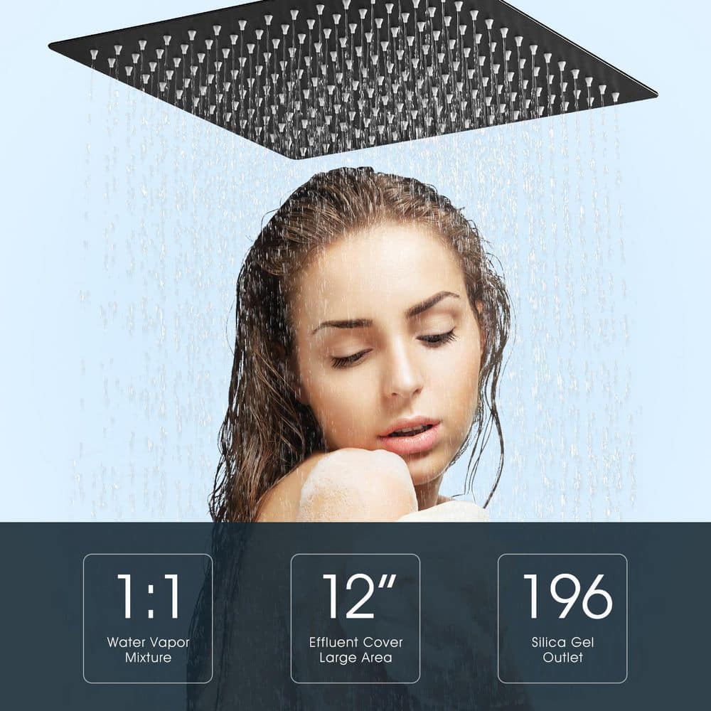Matte Black 12-Inch Square Stainless Steel Rain Shower Head
