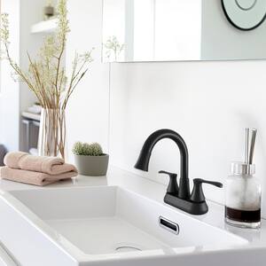 LED White Light Dual Handle High Swivel Spout Lavatory Faucet with Matching Push Pop-Up in Matte Black