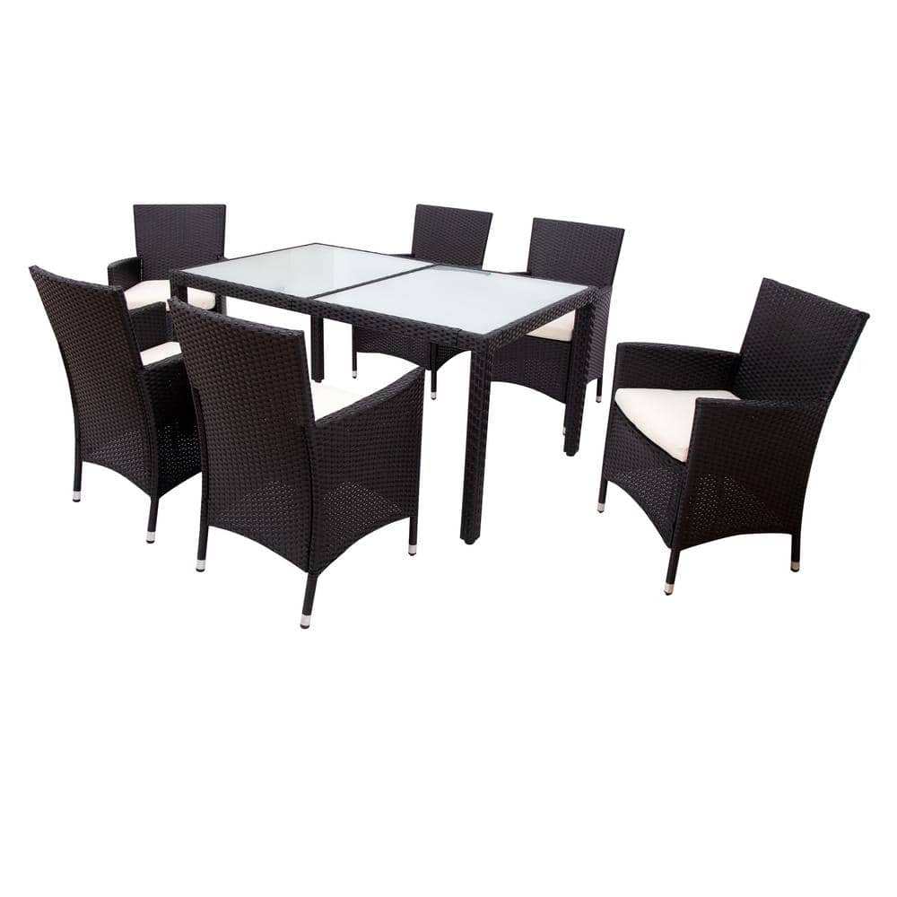 Waelph Black 7-Piece Wicker Outdoor Dining Set Patio Rattan Furniture ...