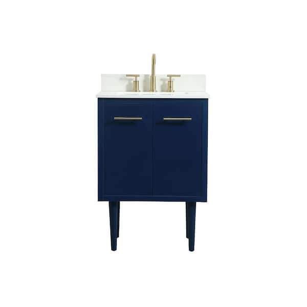 Unbranded Simply Living 24 in. W x 19 in. D x 33.5 in. H Bath Vanity in Blue with Ivory White Engineered Marble Top