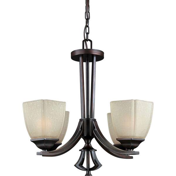 Forte Lighting 4 Light Chandelier Antique Bronze Finish Umber Linen Glass-DISCONTINUED