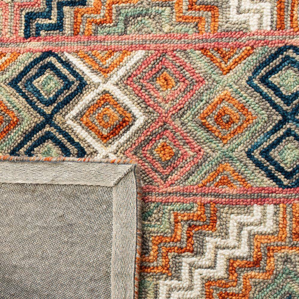 Handmade Blue and Orange Geometric Wool Area Rug