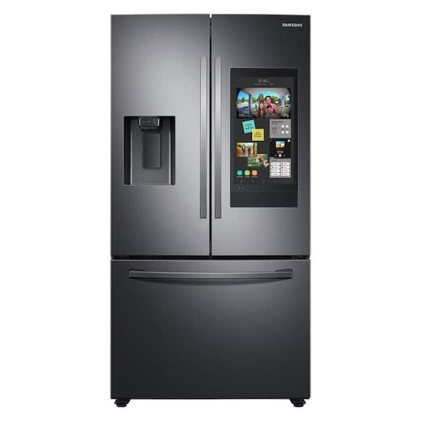 Samsung 35.75 in. W 26.5 cu. ft. 3-Door Family Hub French Door Smart Refrigerator in Fingerprint Resistant Black Stainless Steel