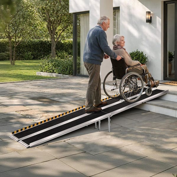 10 ft. Portable Aluminum Wheelchair Ramp Folding Non-Slip Handicap Ramp 800 lbs. Capacity for Steps Thresholds and Curbs