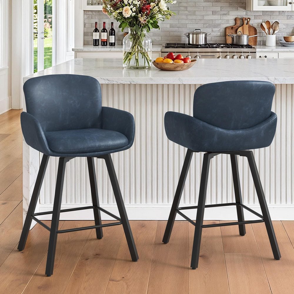 OrangeOne 26 in. Blue Faux Leather Low back Metal Frame Swivel Bar ...