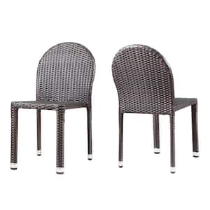 Otto Multi-Brown Stackable Faux Rattan Outdoor Dining Chair (2-Pack)
