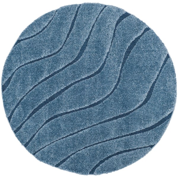 Florida 5 ft. x 5 ft. Light Blue/Blue Abstract Round Rug