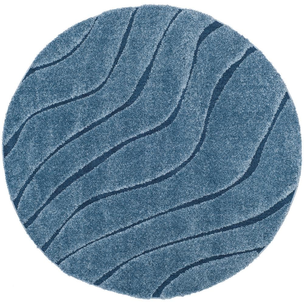 Florida Shag Light Blue/Blue 7 ft. x 7 ft. Round Solid Striped Area Rug price history on PriceWatchPro