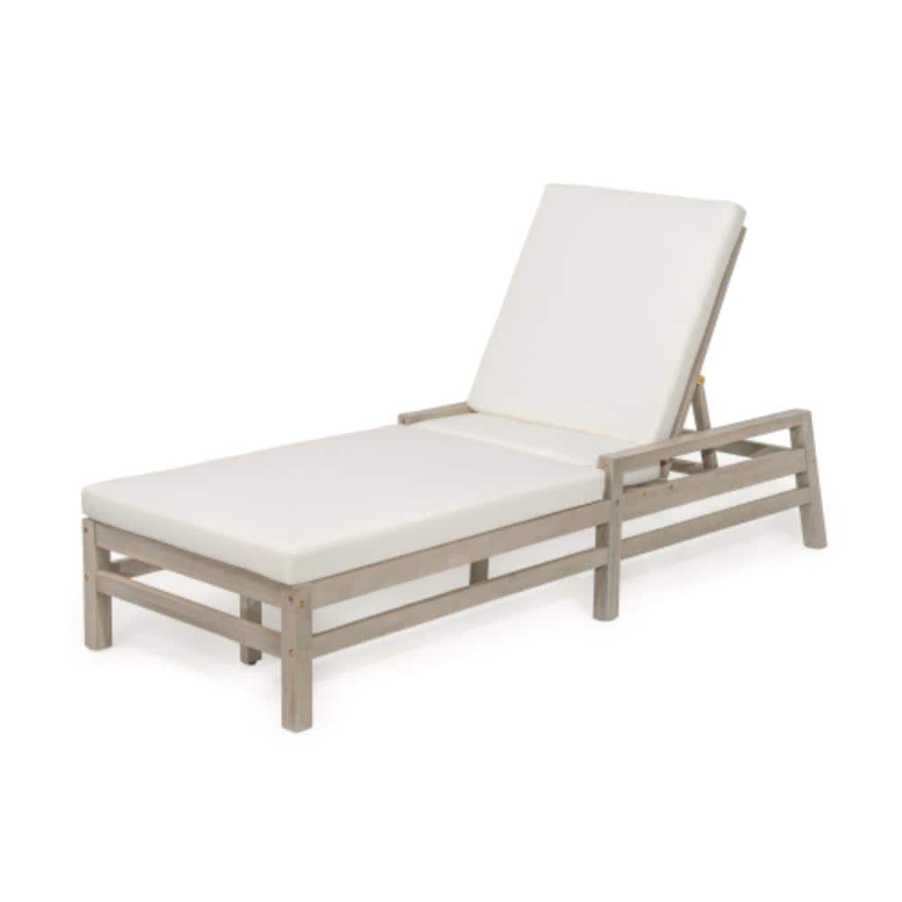 Gray 1-Piece Acacia Wood Outdoor Patio Chaise Lounge with Beige Cushions price history on PriceWatchPro