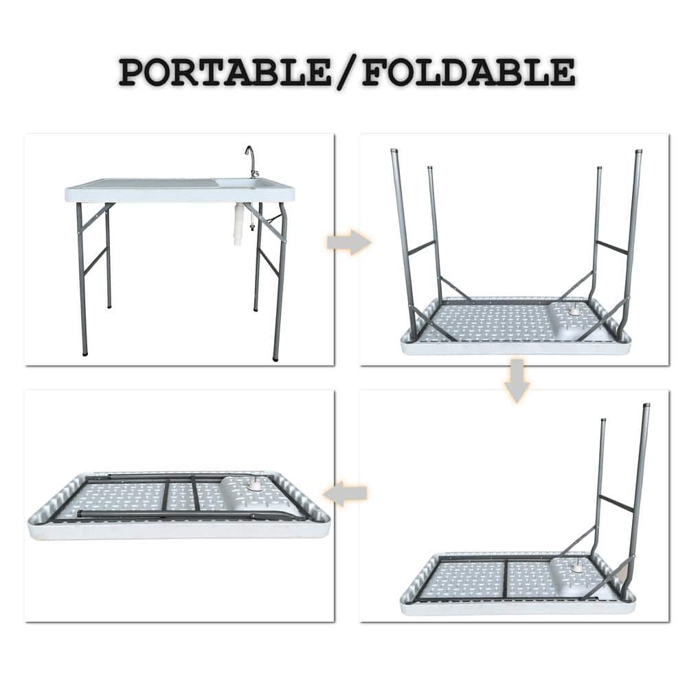 Black Steel Portable Fish Cleaning Table with Sink and Faucet