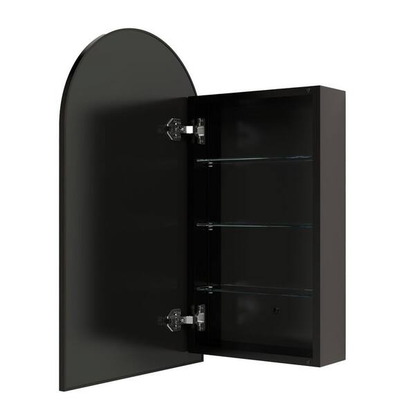 18-in x 30-in Surface Mount Black Mirrored Arched Medicine Cabinet