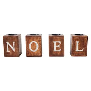 Seasons Crest Wooden Christmas Tealight Holders NOEL Cube (Set of 4)