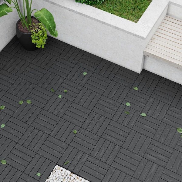 1 ft. x 1 ft. Interlocking Solid Fir Wood Composite Deck Tile Flooring Tile in Gray (30 Per Set)