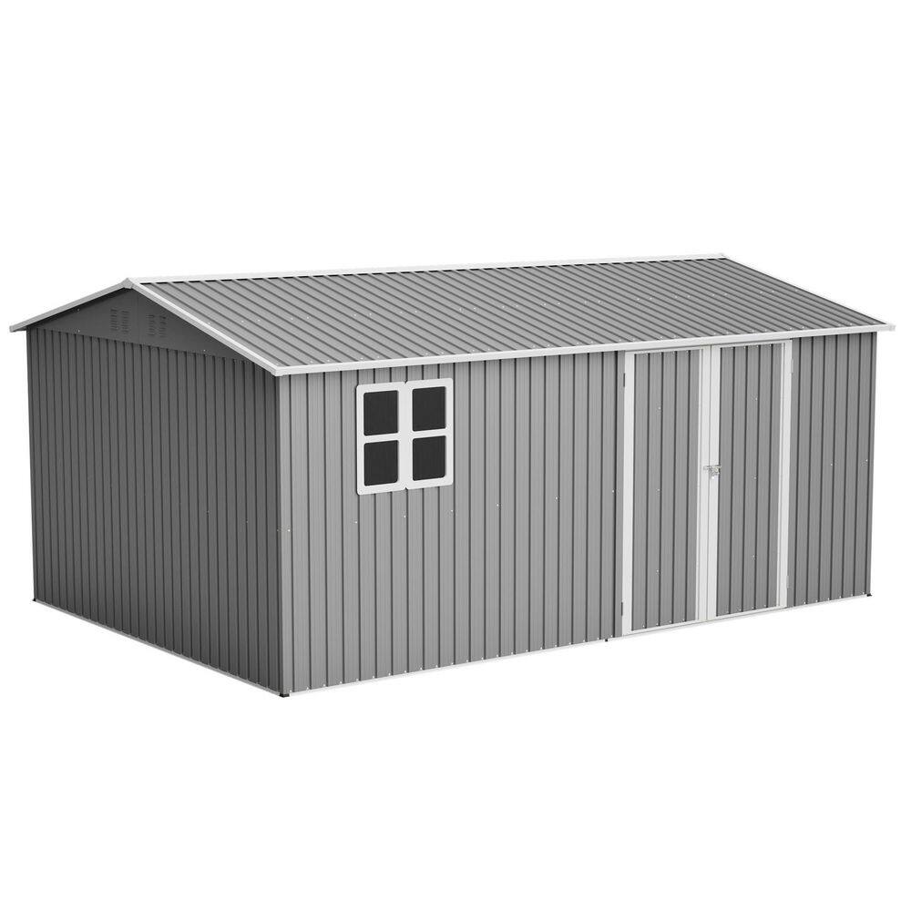 14 ft. x 10 ft. Outdoor Gray Metal Storage Shed with Window Tool Shed for Garden ( 130 sq. ft. ) price history on PriceWatchPro