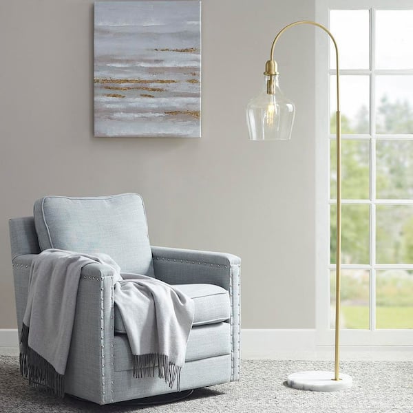 64.50 in. Gold Modern 1-Light Smart Dimmable Lantern Floor Lamp for Living Room with Glass Shade and Marble Base