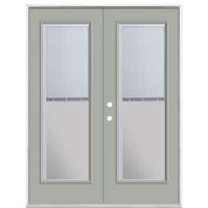 60 in. x 80 in. Silver Cloud Steel Prehung Right-Hand Inswing Mini Blind Patio Door without Brickmold
