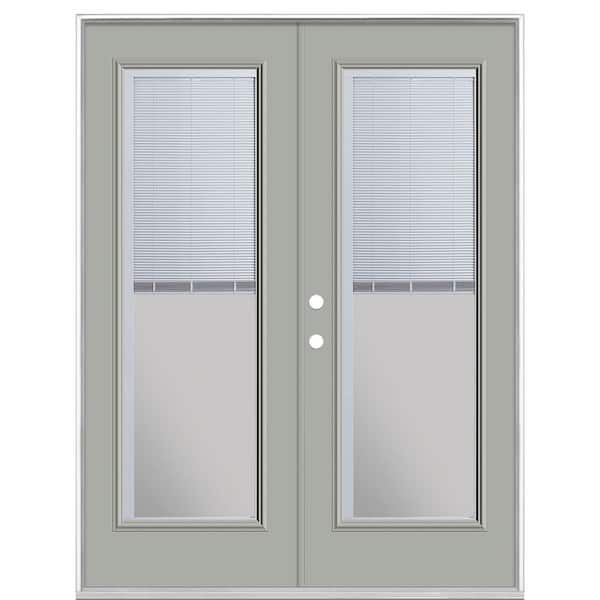 Masonite 60 in. x 80 in. Silver Cloud Steel Prehung Right-Hand Inswing Mini Blind Patio Door in Vinyl Frame without Brickmold