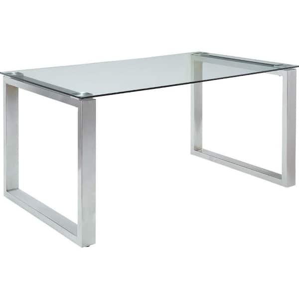 Benjara Modern Style 36 in. Silver Metal Sled Base Dining Table (Seats ...