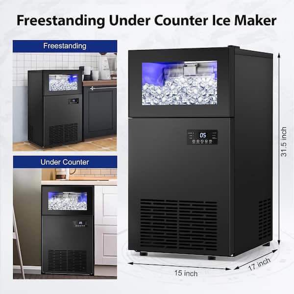 Commercial Ice Maker 130 lb./24 H Freestanding Ice Maker Machine with 35 lb. Storage and Essential Accessories, Black