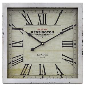 16 in. Square MDF Wall Clock in Distressed White Wooden Frame