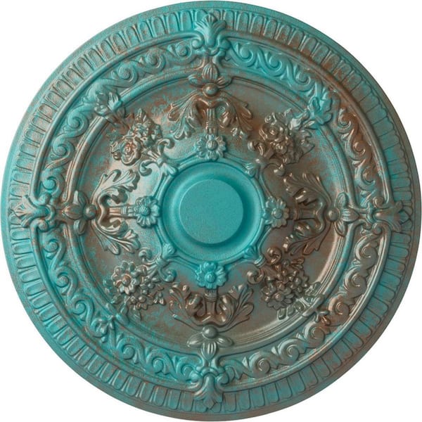 Ekena Millwork 26 in. x 3 in. Vincent Urethane Ceiling (Fits Canopies up to 6 in.), Copper Green Patina