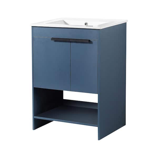 FINE FIXTURES Phoenix 24 in. W x 18.32 in. D x 33.5 in. H Bath Vanity in Navy Blue with White Ceramic Top