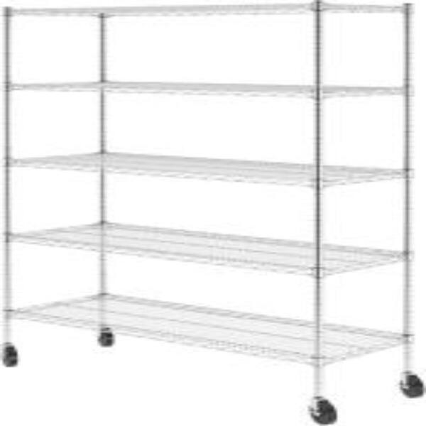 Heavy‑Duty 5‑Tier Chrome Wire Shelving Unit,47"W×18"D×71"H,2000‑lb with Lockable 4‑Inch Wheels