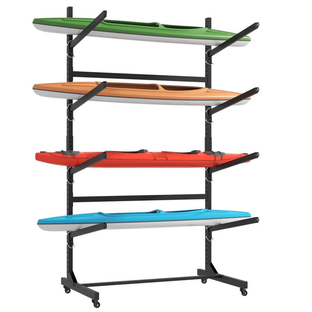 Black 80 in. H Heavy-Duty Steel Adjustable Height Freestanding Storage Rack with Lockable Wheels, Holds 4 Kayaks price history on PriceWatchPro