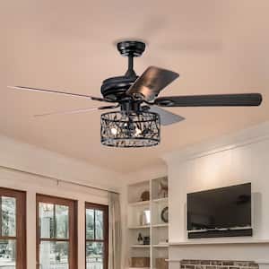 52 in. Dual Finish Smart Indoor/Outdoor Matte Black Ceiling Fan with Remote Control and 5 Blades Reversible Fan Light