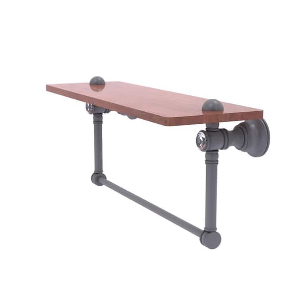 Allied Brass Carolina Crystal Collection 22 in. Wood Shelf with Integrated Towel Bar in Matte Gray