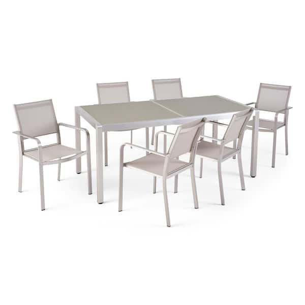 Gaven 30 in. Silver 7-Piece Metal Rectangular Patio Outdoor Dining Set