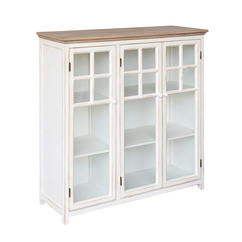 Cream Wood and Glass Freestanding Office Cabinet