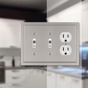 Averly 3 Gang 2-Toggle and 1-Duplex Metal Wall Plate - Satin Nickel