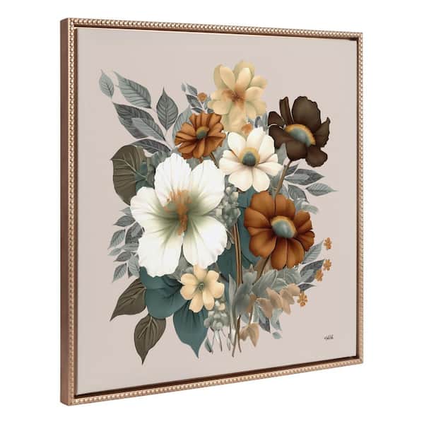 Kate and Laurel Modern Rustic Fall Floral Bouquet Framed Canvas Wall Art 1-Piece Gold Framed Canvas Art Print, 30 in. x 30 in.
