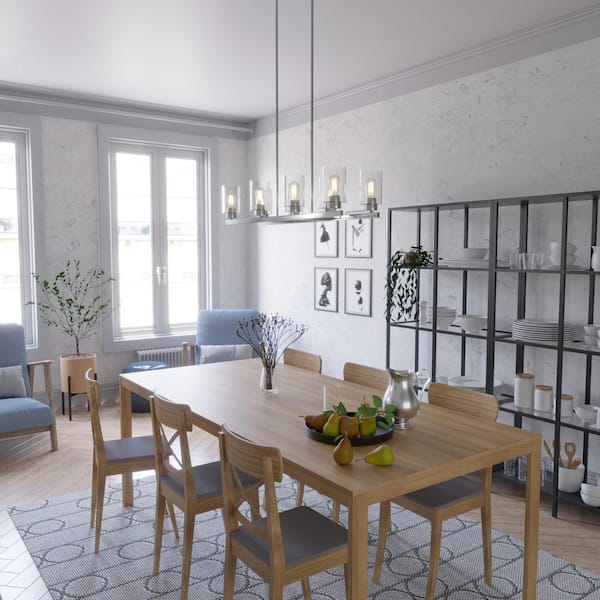 Hunter Hartland 8 Light Brushed Nickel Linear Chandelier with Seeded Glass Shades Dining Room Light