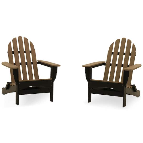 DUROGREEN Icon Black and Weathered Wood Recycled Plastic Folding Adirondack Chair (2-Pack)