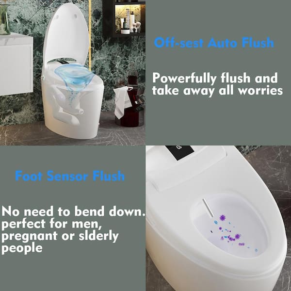 FUFU&GAGA Elongated Smart Bidet Toilet 1.28GPF White with Foot Sensing & Heated Self-Cleaning