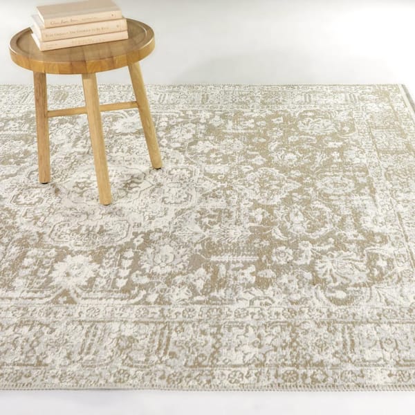 Resvani Tan 5 ft. x 7 ft. Medallion Area Rug
