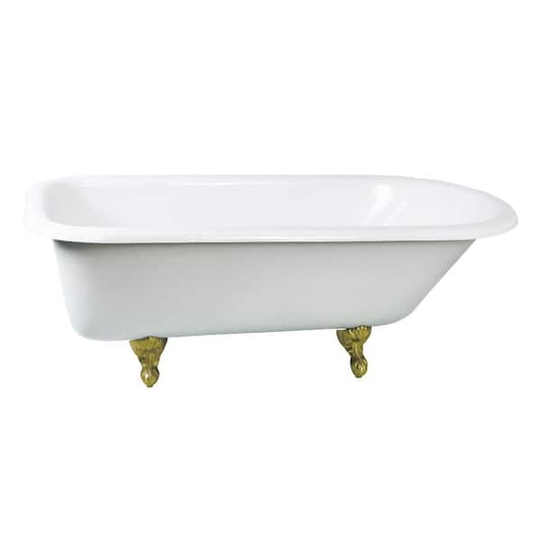 Aqua Eden 66 in. x 30 in. Cast Iron Clawfoot Soaking Bathtub in White/Brushed Brass