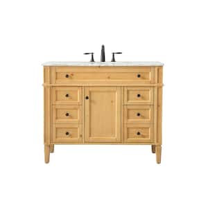 Timeless Home 42 in. W x 21.5 in. D x 35 in. H Single Bathroom Vanity in Natural Wood with White Marble