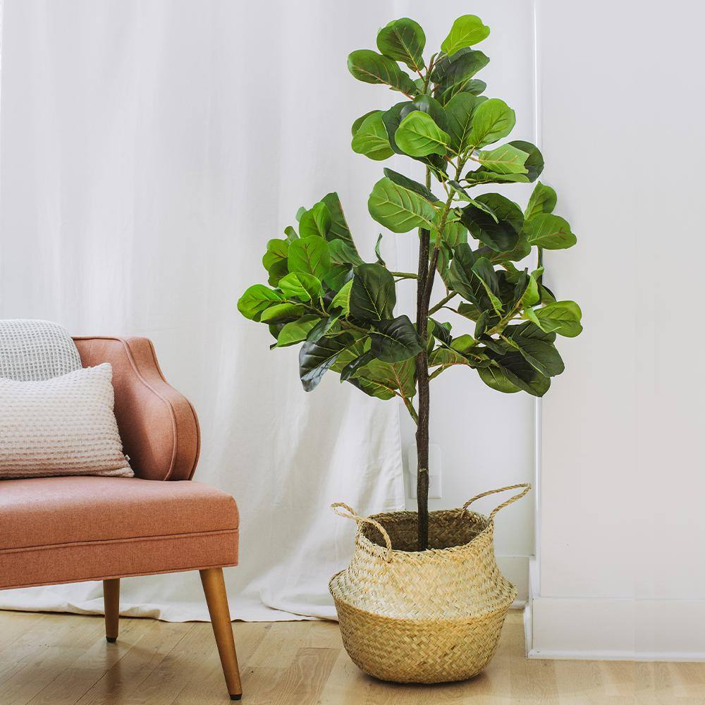 Elegant 59" Faux Fiddle Leaf Fig in Sleek Black Pot