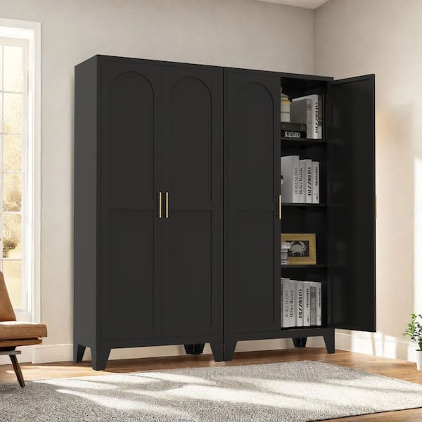 Ursa Black Metal 61 in. Storage Cabinet with 2 Shapely Doors and Adjustable Shelves