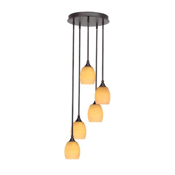 Unbranded Villa 5 Light Dark Granite Pendant, Cluster Pendant Light with 5 in. Cayenne Linen Glass Shades, No Bulbs Included
