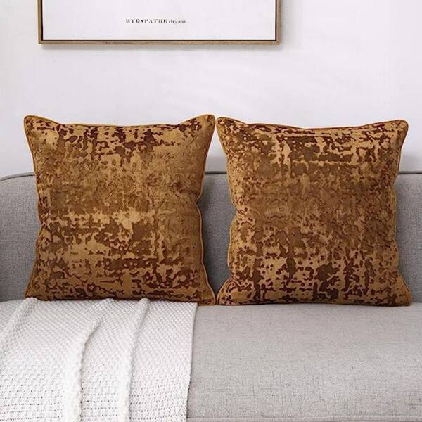 Outdoor Decorative Plush Velvet Throw Pillow Covers Sofa Accent Couch Pillows Set of 2, Brown